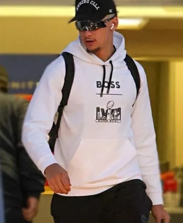 Patrick Mahomes BOSS X NFL Super Bowl LVIII White Pullover Fleece Hoodie