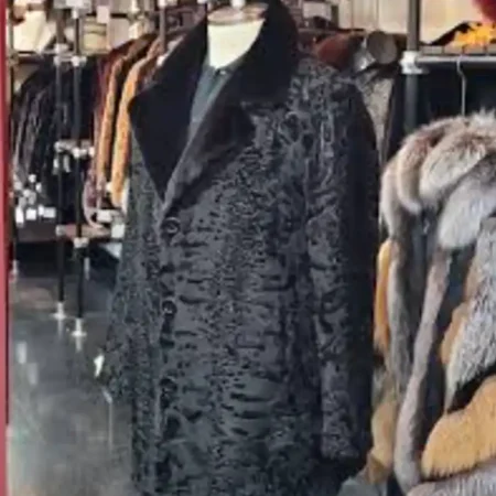 Persian Lamb Fur Mink Collar Black Coat webp