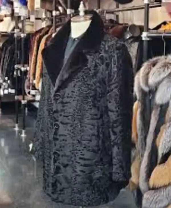 Persian Lamb Fur Mink Collar Black Coat webp