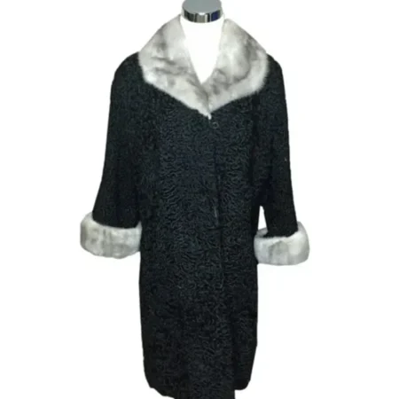Persian Lamb With Mink Fur Cuffs Collar Trench Coat webp