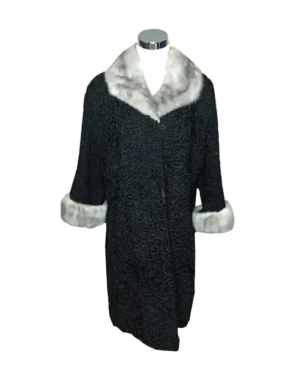 Persian Lamb With Mink Fur Cuffs Collar Trench Coat webp