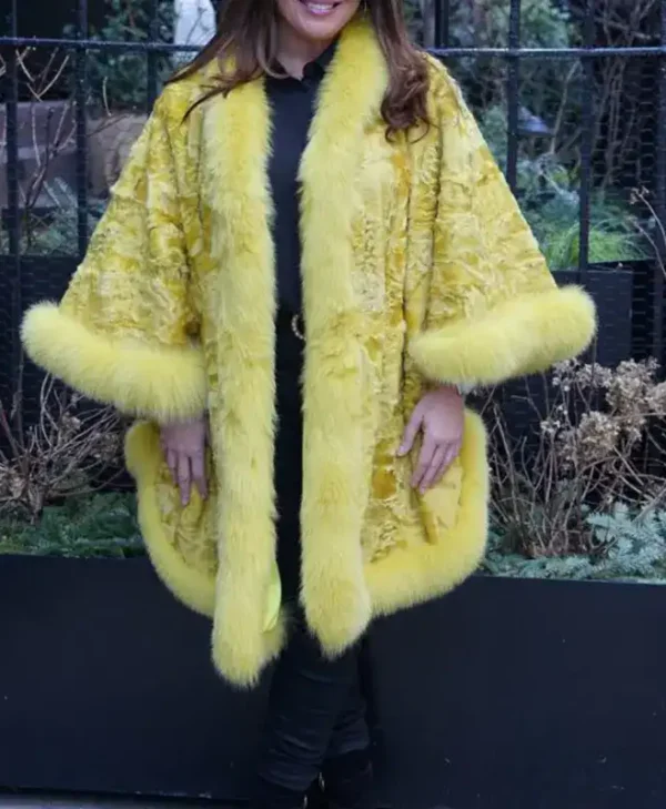 Plus Size Yellow Persian Lamb Fur Cape Coat webp