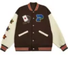 Poker Lucky Letterman Varsity Brown Jacket Front