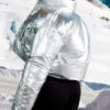 Prettylittlething Ski Silver High Shine Parachute Cropped Puffer Coat 600x750
