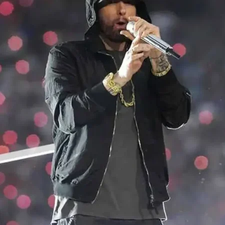 Rapper Eminem Super Bowl Pepsi LVI Halftime Show 2022 Black Cotton Hooded Jacket For Sale