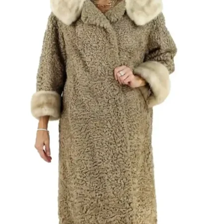 Real Astrakhan Curly Lamb Mink Fur Brown Coat webp