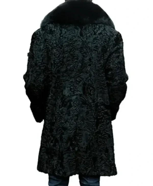 Real Persian Astrakhan Lamb Curly Fur Mid Length Black Coat For Mens webp
