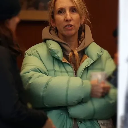 Sam Taylor Johnson Back To Black 2024 Green Puffer Jacket