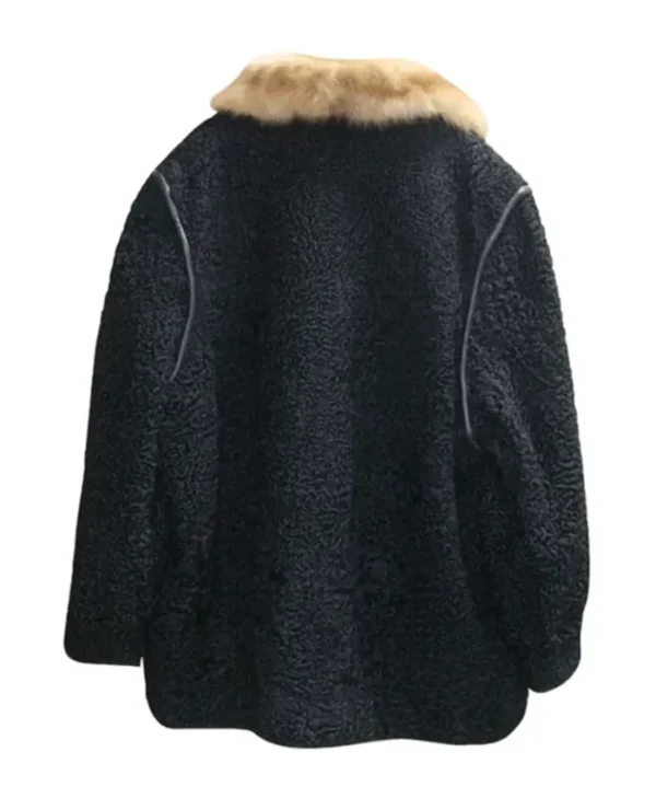 Sawarka Persian Astrakhan Lamb Sheep Fur Collar Shoulder Cuffs Straps Coat For Mens webp