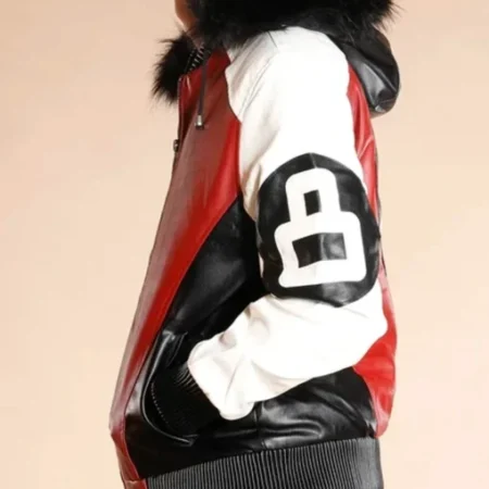 Shop 8 Ball Logo Fur Hooded Parka Leather Jacket