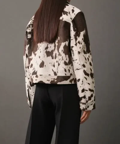 Shop Now Cowhide Brown And White Leather Fur Jacket For Unisex.webp