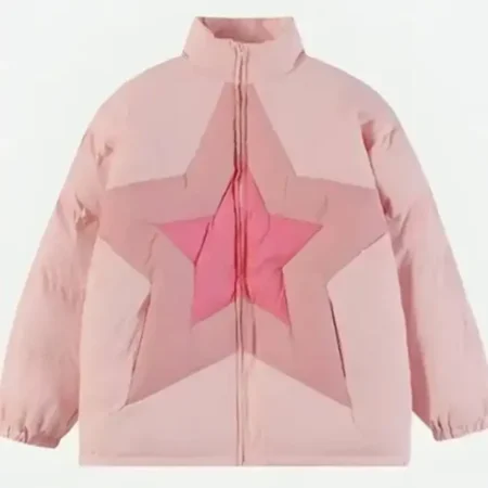 Star Patchwork Pink Puffer Jacket