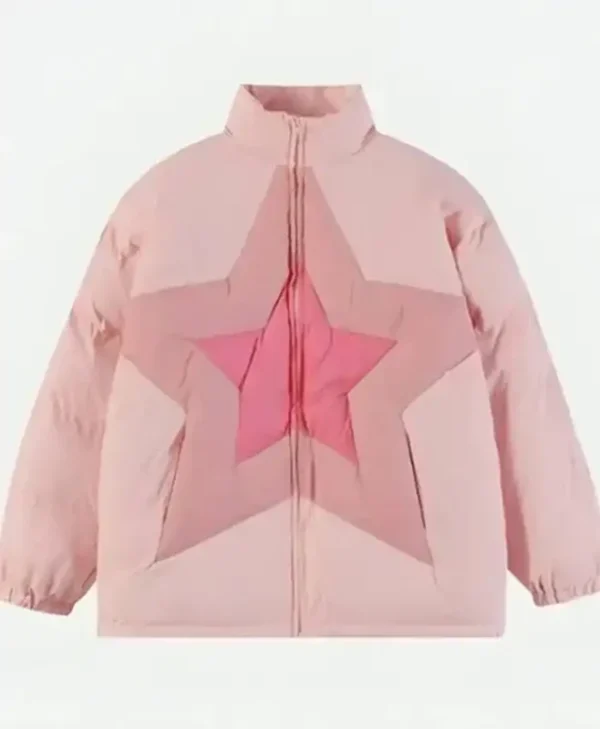 Star Patchwork Pink Puffer Jacket