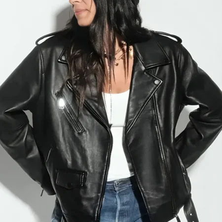 Super Bowl LIX Tabitha Oversized Black Moto Jacket