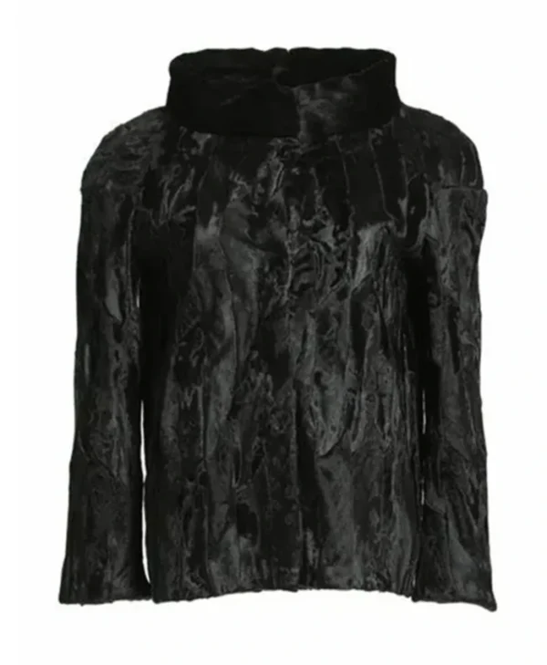 Swakara Lamb Fur Fluffy Black Jacket webp