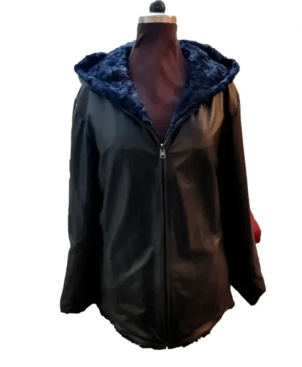 Swakara Lamb Reversible Jacket With Fur Hood webp