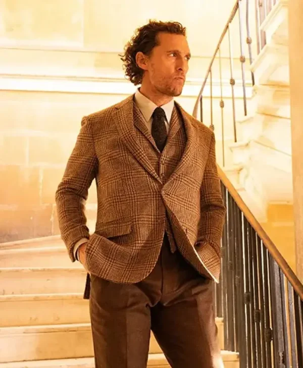 The Gentlemen Matthew McConaughey Brown Partywear Plaid Suit