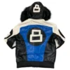 Unisex 8 Ball Black White and Blue Bomber Parka Leather Jacket