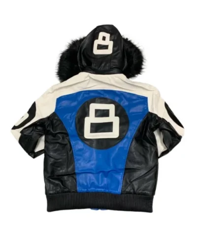 Unisex 8 Ball Black White and Blue Bomber Parka Leather Jacket