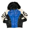Unisex 8 Ball Black White and Blue Bomber Parka Leather Jacket On Sale