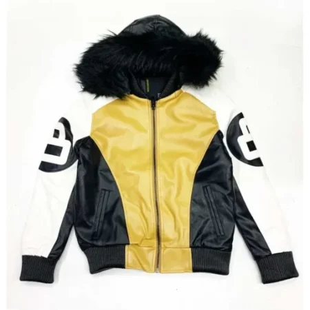Unisex Khaki and White 8 Ball Fur Hooded Jacket On Sale