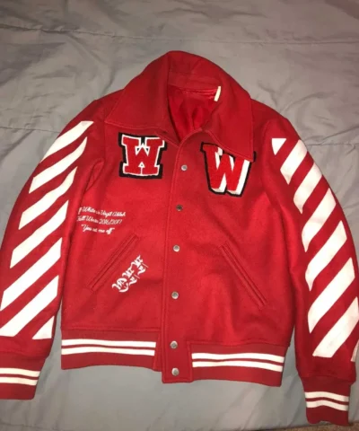 Varsity Off White Red Wool Jacket