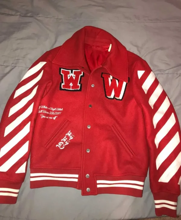 Varsity Off White Red Wool Jacket