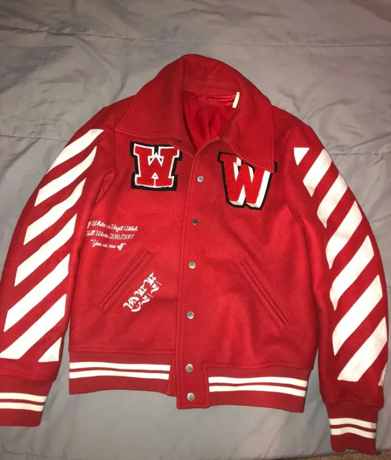 Varsity Off White Red Wool Jacket