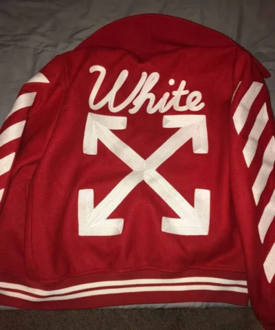 Varsity Off White Red Wool Jacket Back