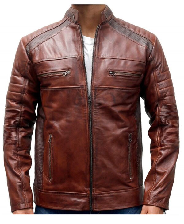 Vintage Cafe Racer Jacket Brown Riding Motorcycle Biker Leather 10461