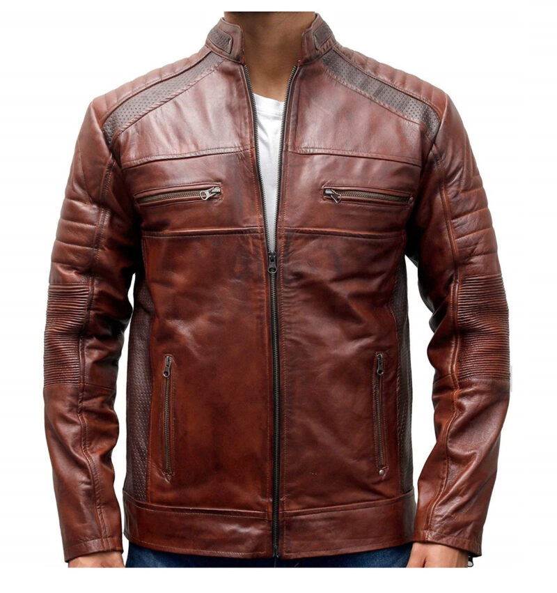 Vintage Cafe Racer Jacket Brown Riding Motorcycle Biker Leather 10461