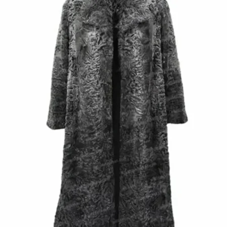 Women Persian Lamb Broadtail Fur Duster Black Long Coat webp