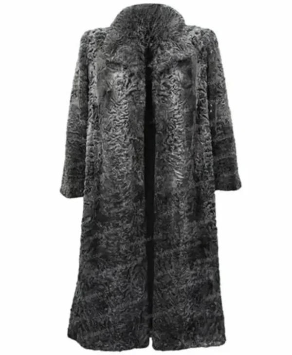 Women Persian Lamb Broadtail Fur Duster Black Long Coat webp