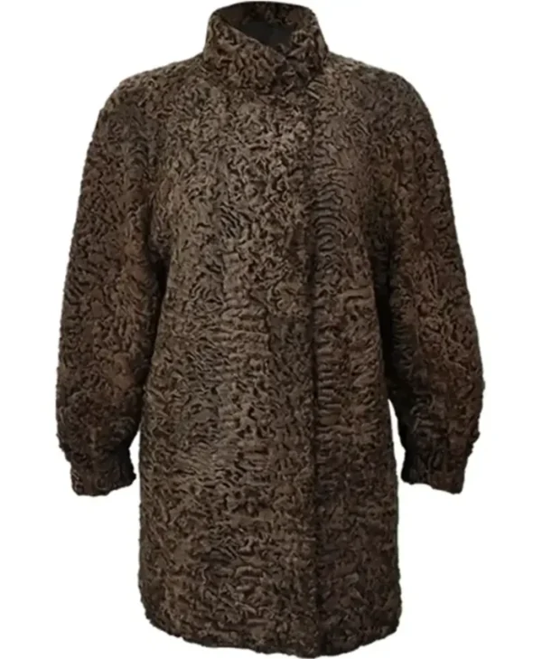 Women Persian Lamb Swakara Broadtail Brown Fur Warm Coat webp