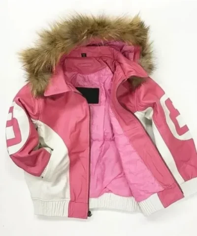 Womens 8 Ball Pink Leather Fur Hooded Jacket On Sale 510x637