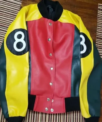 Womens 8 Ball Pool Bomber Leather Jacket
