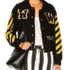 Women’s Off White Virgil Abloh Varsity Jacket with Yellow Striped Sleeves