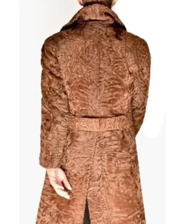 Womens Swakara Persian Lamb Fur Fox Mink Fur Collar Long Trench Coat webp