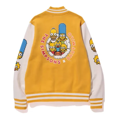 bape simpsons yellow and white varsity jacket