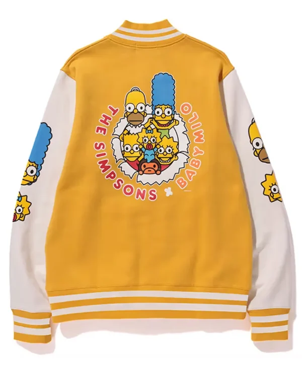 bape simpsons yellow and white varsity jacket