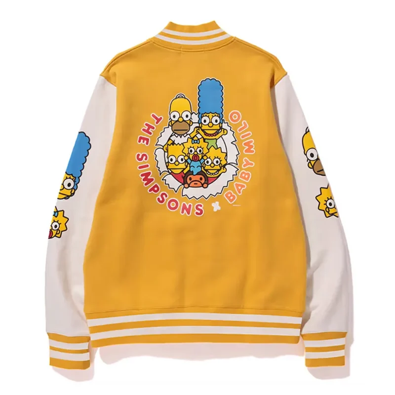 bape simpsons yellow and white varsity jacket