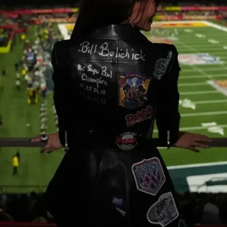 bill belichick girlfriend jacket Back