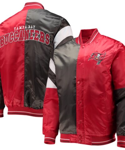 black tampa bay buccaneers leader varsity satin full snap jacket