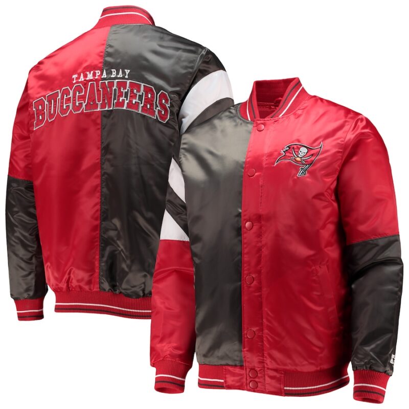 black tampa bay buccaneers leader varsity satin full snap jacket
