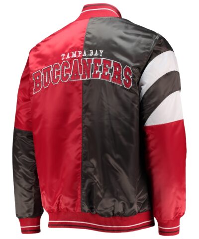 black tampa bay buccaneers leader varsity satin full snap jacket back