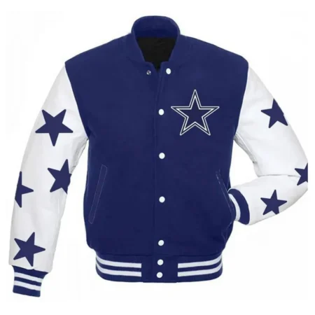 dallas cowboys royal star blue and white varsity jacket scaled
