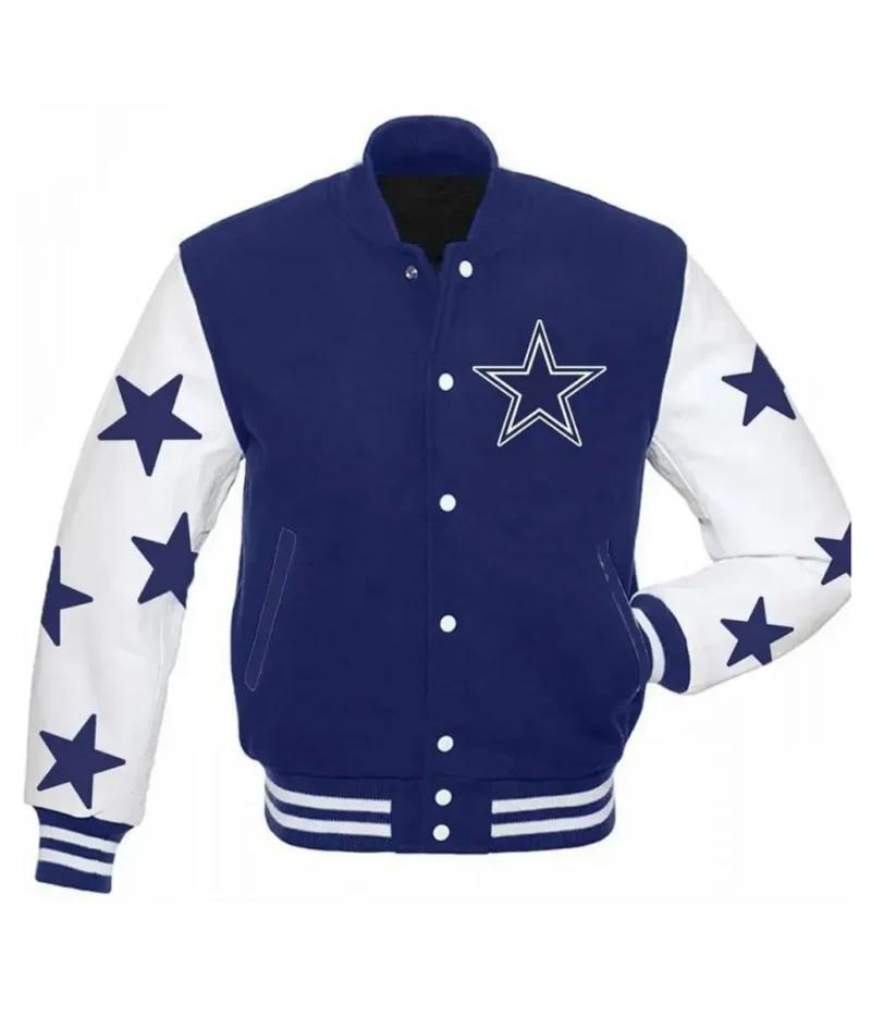 dallas cowboys royal star blue and white varsity jacket scaled