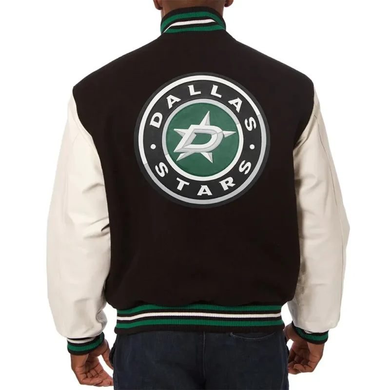 dallas stars black and white two tone varsity jacket