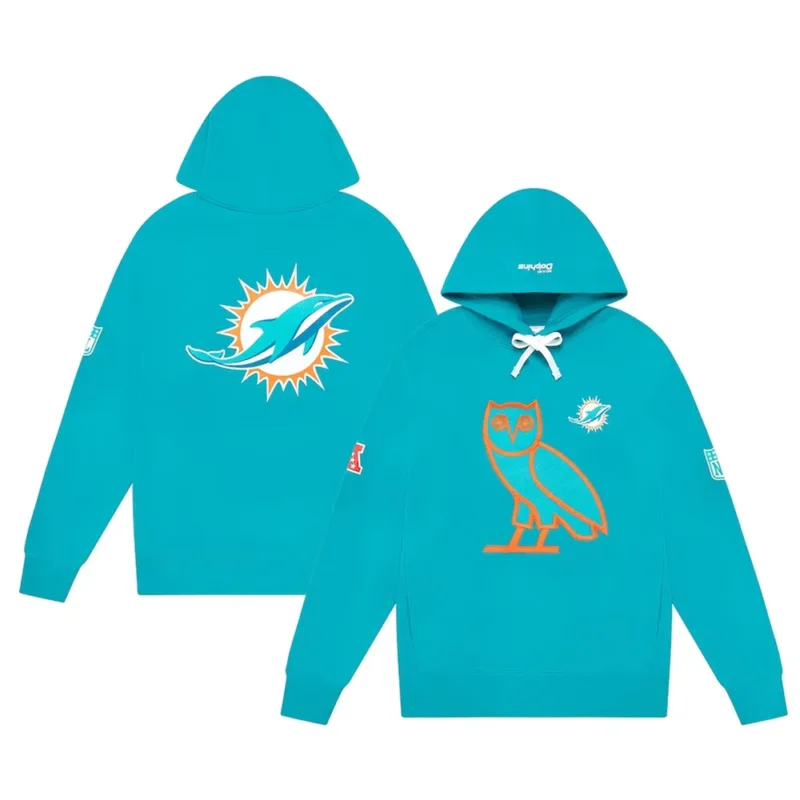 miami dolphins ovo aqua fleece hoodie