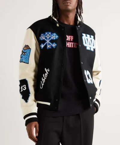 off white appliqued wool blend felt and leather jacket.jpg